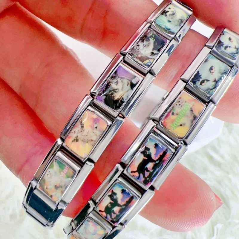 s DIY Italian Charm Bracelet Stainless Steel Lovely Cartoon Cat Hand Chain Cute Link Gift Jewelry 250812