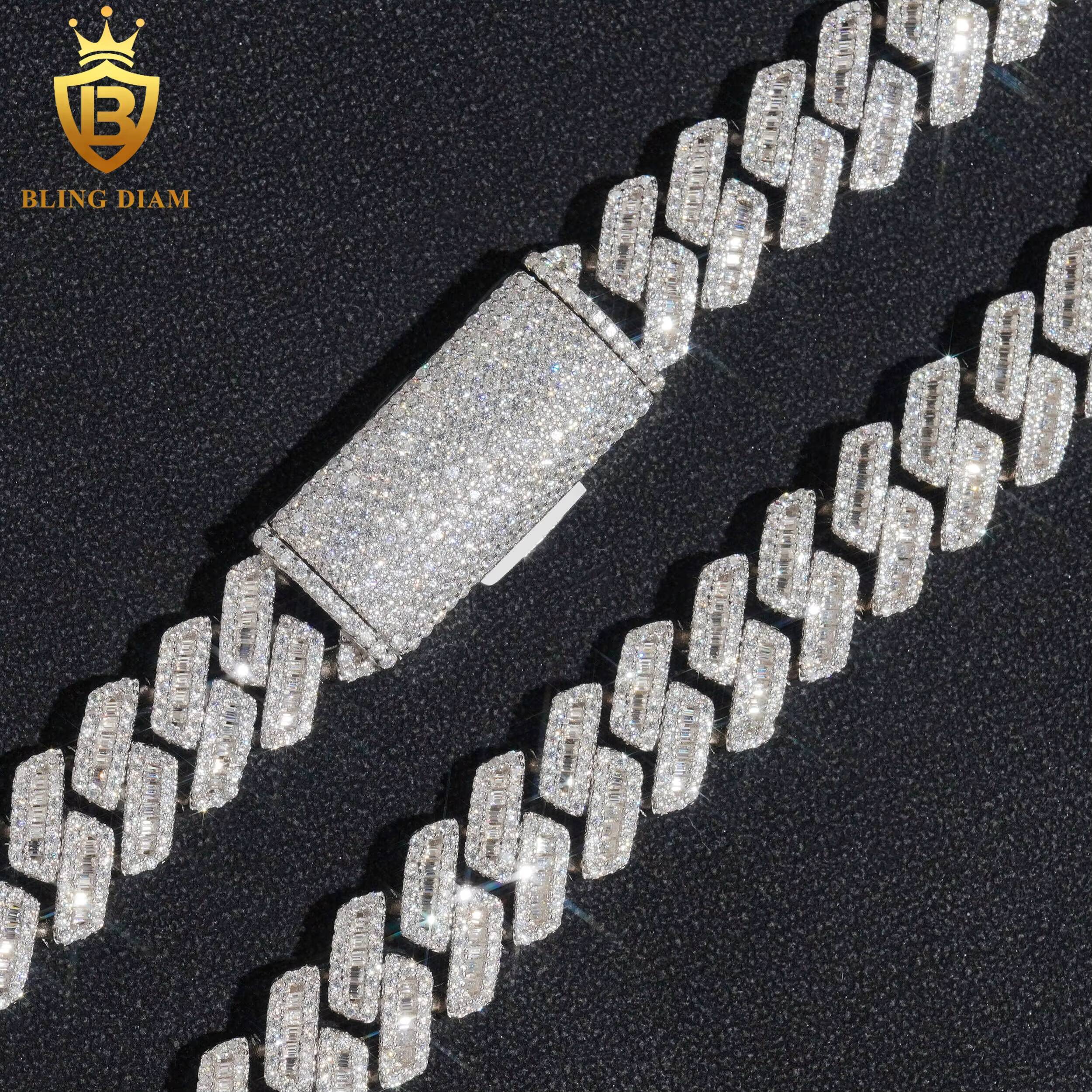 12mm New Fashion Miami Hip Hop Necklace Sterling Sier Moissanite Cuban Link Chain Iced Out Dia