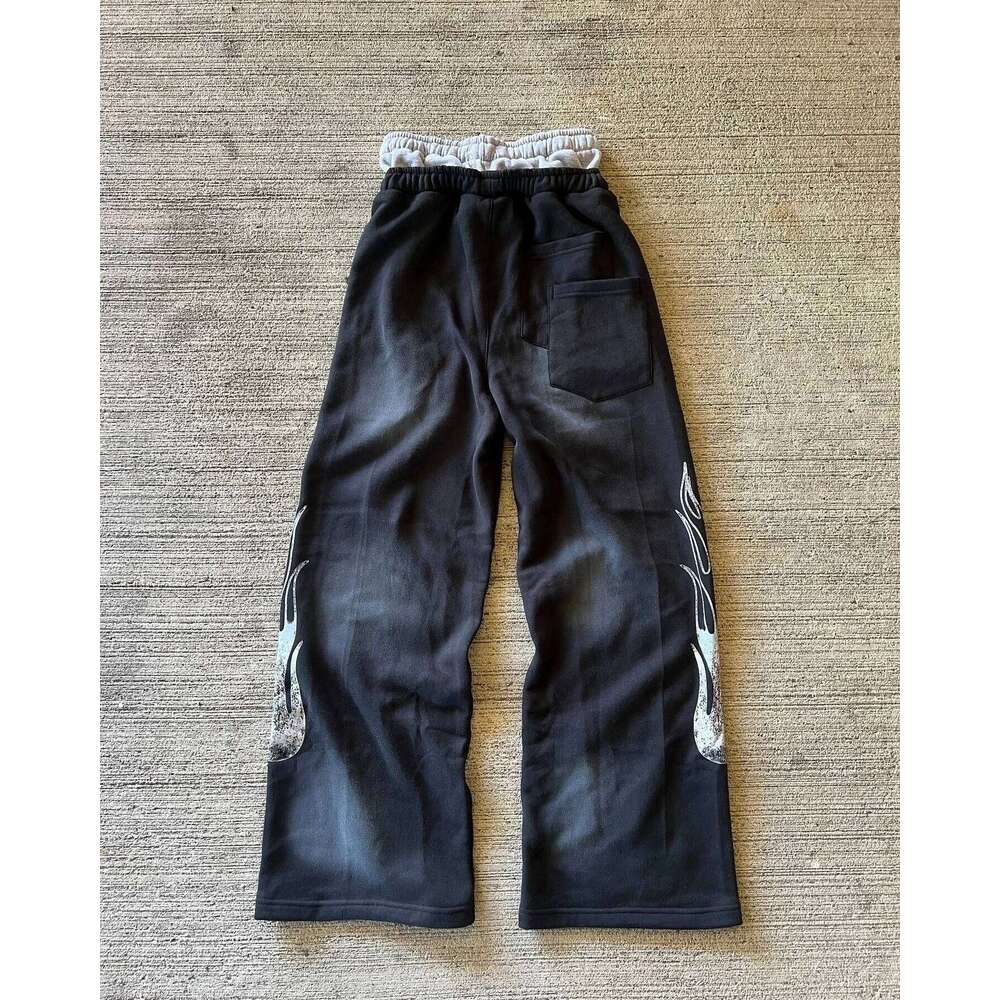 American Sweatpants Y2K Men Gothic Hip Hop Letter Patch Retro Double Layer Design Baggy Elastic Waist Jogging Casual Pants