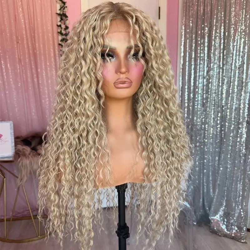 Ash Blonde Curly Wave Lace Front Wig Human Hair for Black Women 180% Density HD Transparent Deep Wave Lace Frontal Wigs Synthetic Ready To Wear