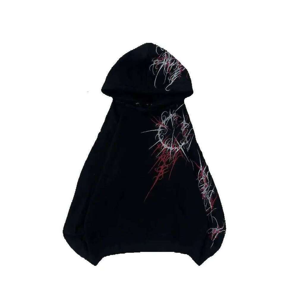 American Retro Striped Fashionable Loose Black Hoodie Men Street Hip-Hop Haruku Y2k Punk Casual Oversized Sweatshirt Women