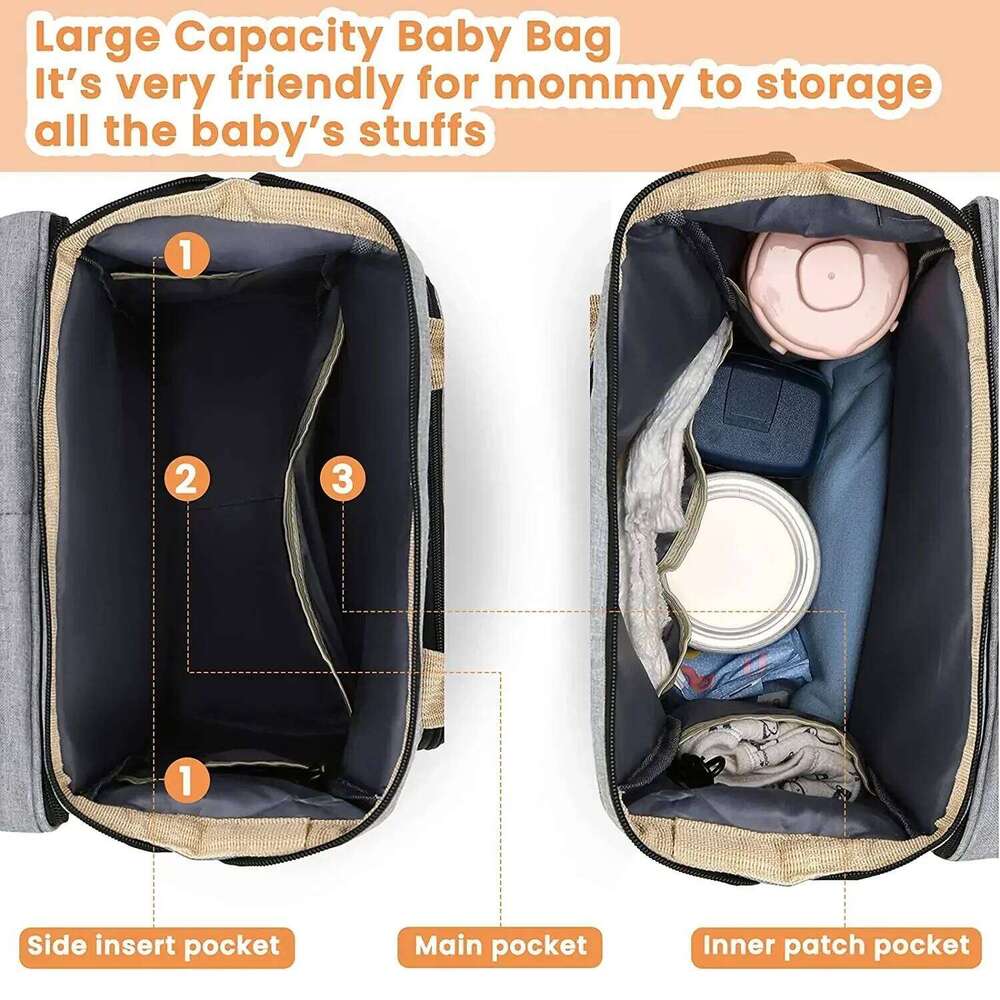 Fashion Mommy Backpack Multifunction Foldable Baby Bed Bags Large Capacity Portable Milk Bottle Diaper Double Shoulder Mom's Bag