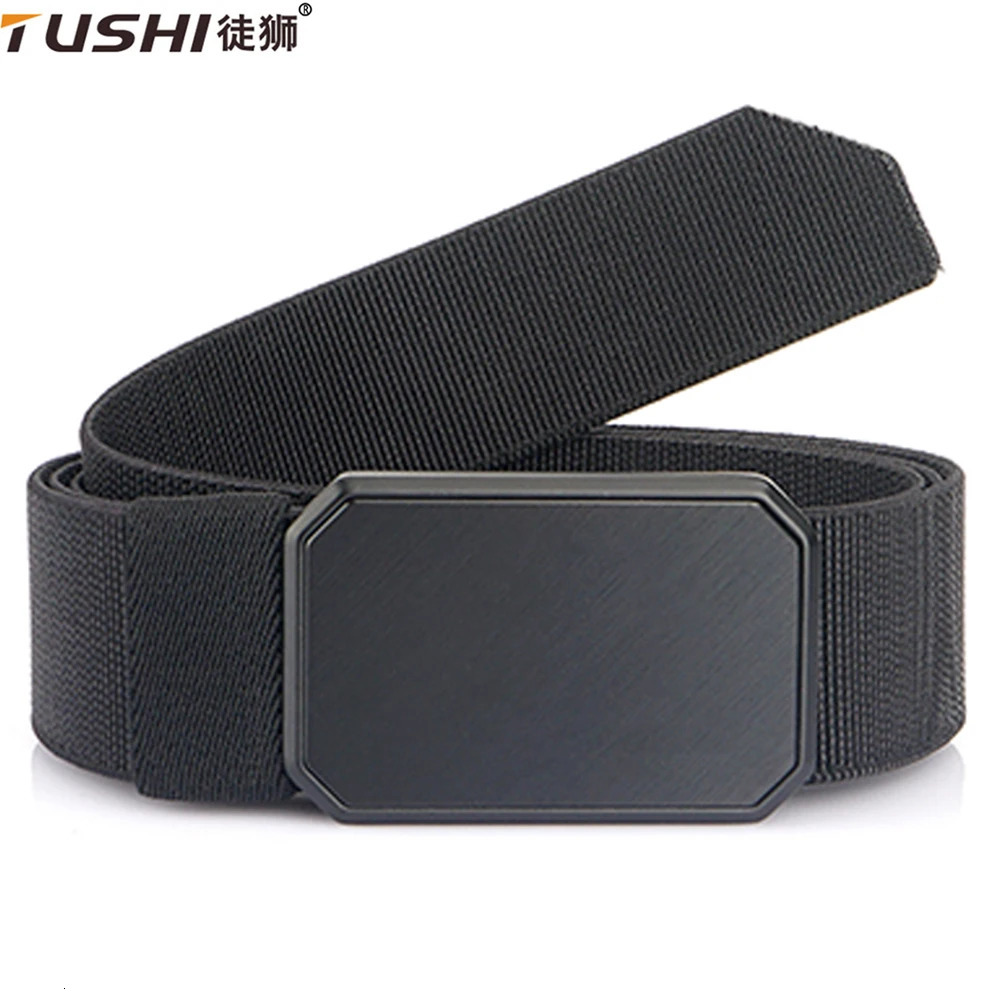 TUSHI magnetism Alloy Quick Release Pluggable Buckle Elastic Belts For Men Durable Tactical Belt Cowboy Outdoor Belt Hunting 250814