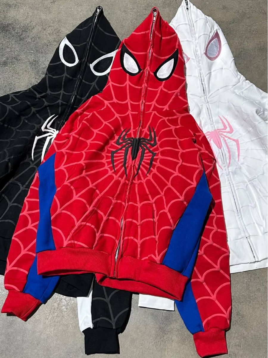 Men's Hoodie Y2k clothing Spider web Red hoodie sweatshirt zipper warm Harajuku punk grunge Women Hip hop sweatshirt Hoodie