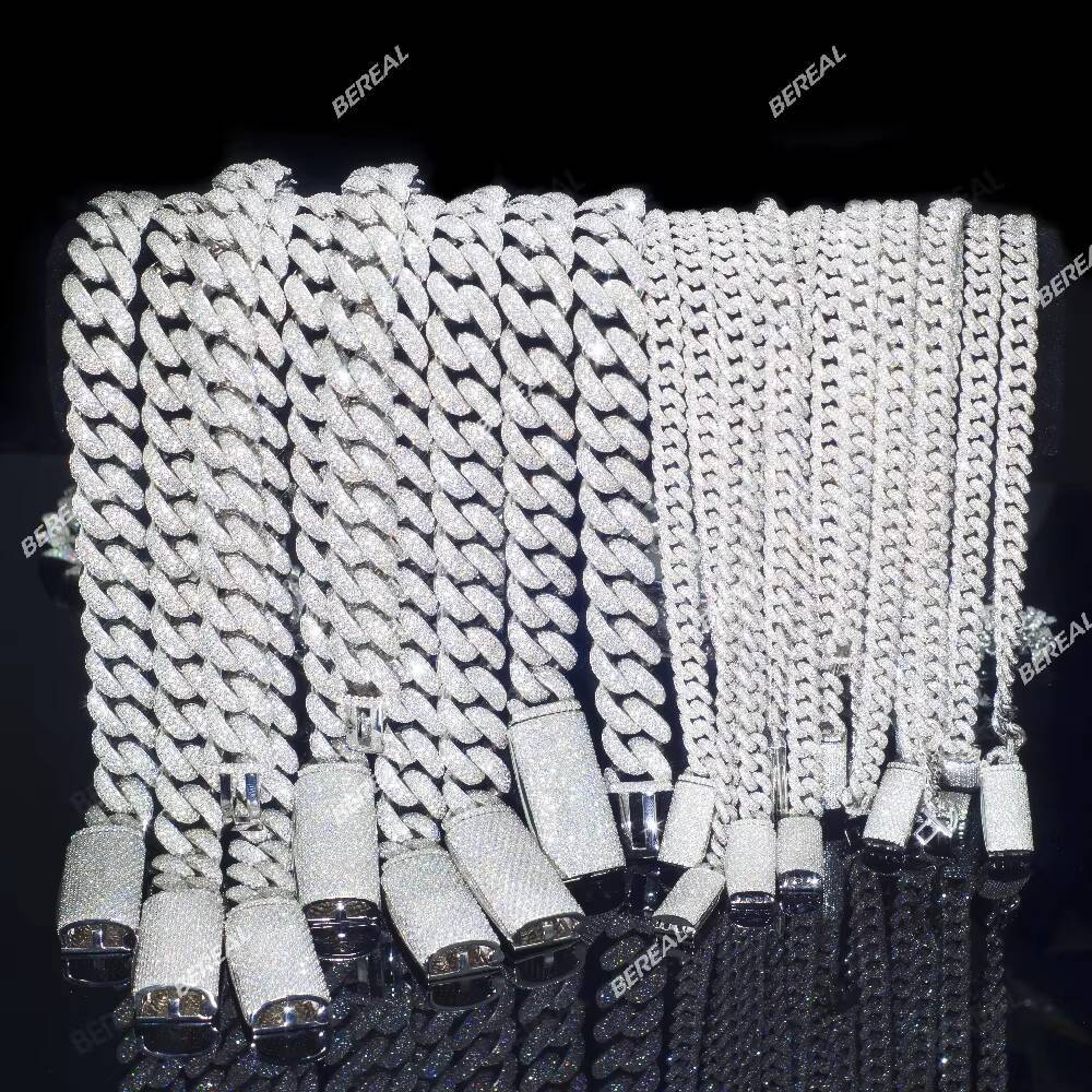 Stylish and Versatile 925 Silver Cuban Link Necklace with 12MM Diamonds for Wholesale Factory Savings and Unique Style