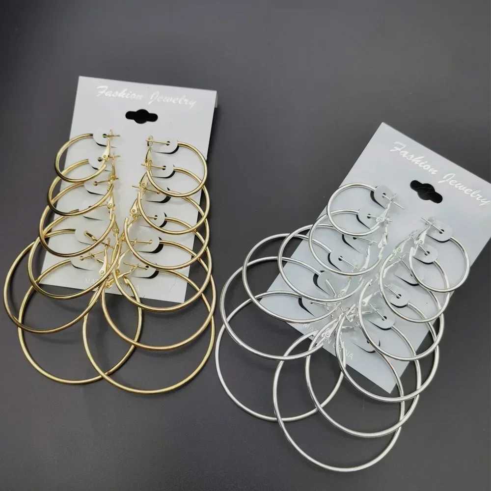 6Pairs Hoop Earrings Set Big Circle Earrings Jewelry for Women Girls Ear Clips Punk Style Earrings Fashion Jewelry Accessories XJ250814