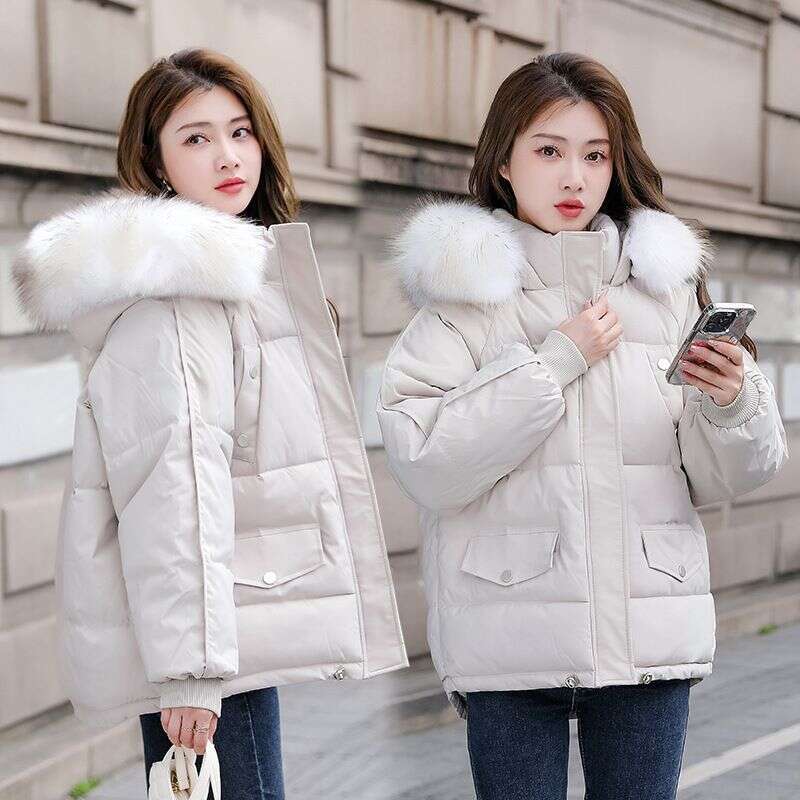 New Short Cotton Jacket Women's Winter Coat Cotton Coat Slim Fit Thickened Big Hair Collar Small Cotton Jacket
