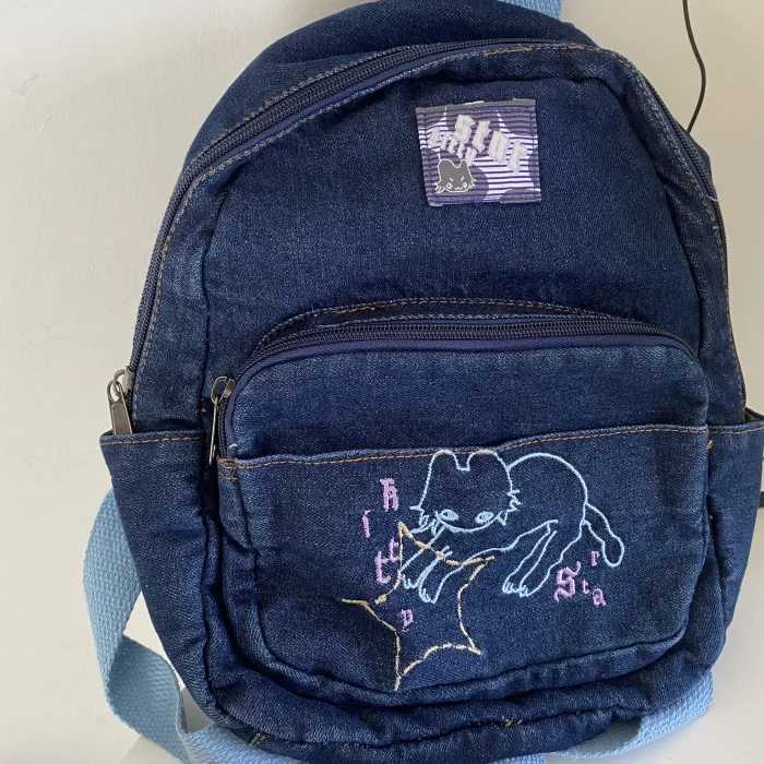 Japanese Simple Kawaii Cat Backpack Denim Handbag Shoulder Bags Small Mini Student Schoolbag Cute Women Backpack Woman Bags XJ250814