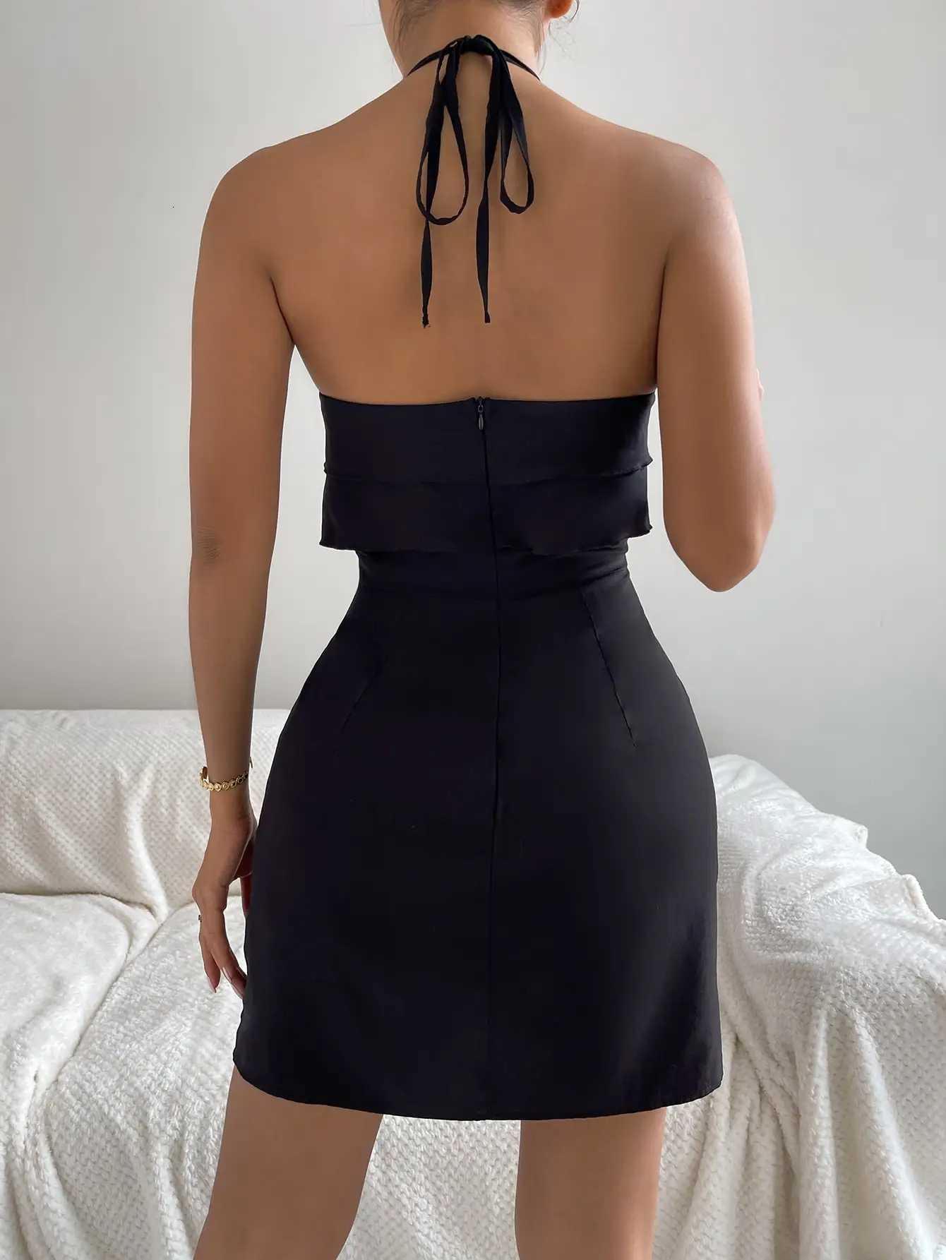 Summer Womens Hanging Neck Exposed Backpack Hip Skirt Fashionable Sexy Ruffled Edge Dress XJ250814