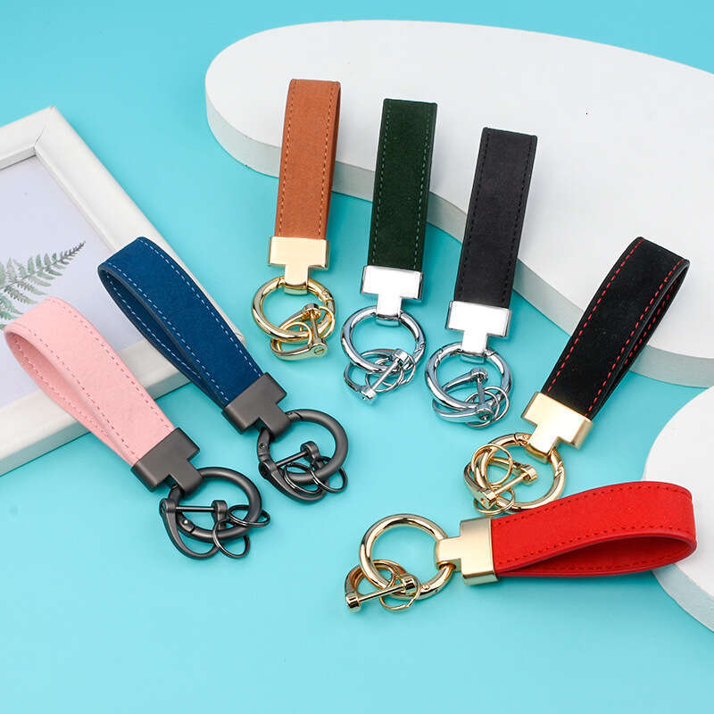 Suede T-shaped Car Keychain Leather Veet Horseshoe Buckle Pendant Personalized Women's Bag Decoration Trendy Small Gift