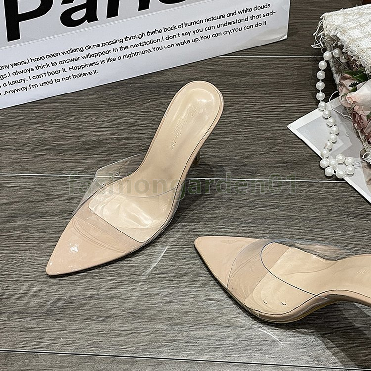 designer sandals high heels slip-on sandal ladies pointed toe sandale chic open-toes pumps classics transparent summer commuting women shoes size 34-4