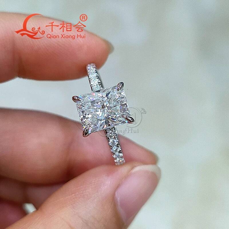 Radiant Setting Moissanite Diamond Ring 2ct Or 3ct Half Band 925 Sterling Silver D Color VVS Wedding Engagement Jewelry Gift