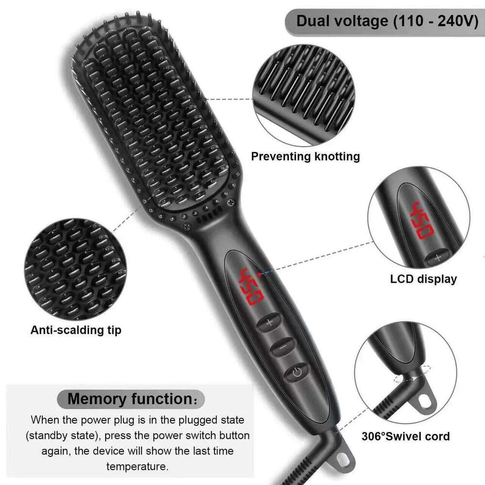 Electric Brushes Hot Comb Multi-functional Men Straightening Hair Straightener Beard Brush with Lcd Display