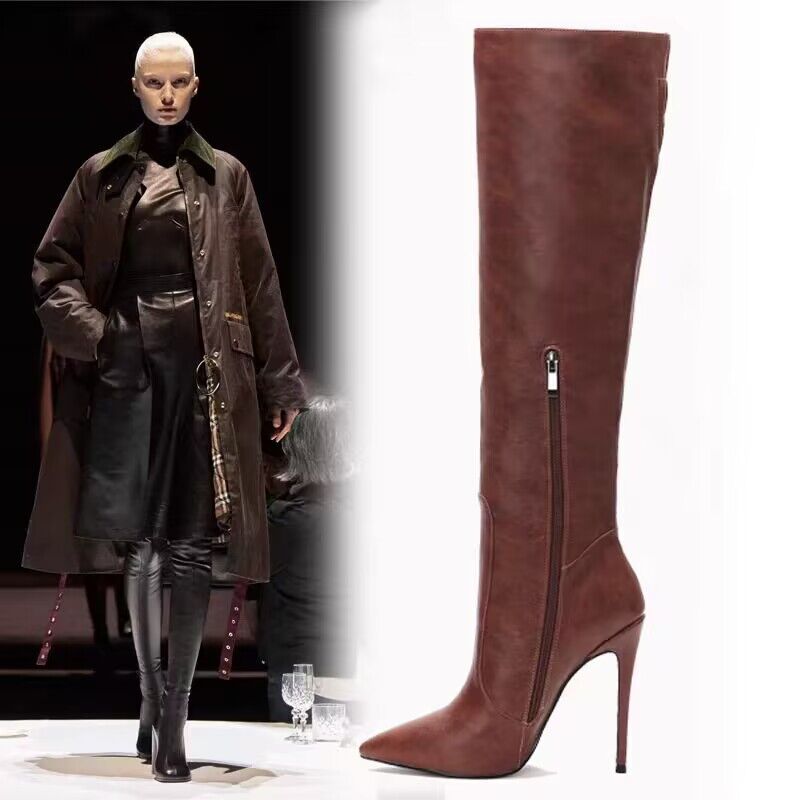 Chengdu Artisan Women's Pointed-Toe Knee-High Boots 10cm/12cm Stiletto Heel Suede/Patent Leather Slimming Over-The-Knee Boots