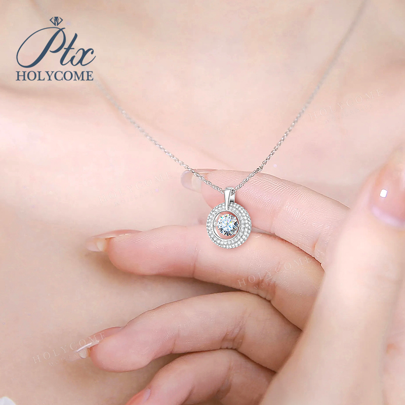 D Color Moissanite Necklace Lively Pendant Necklace Round Cut 1CT VVS1 For Women Girls Dating Party Birthday Jewelry Gifts CharmsLilv