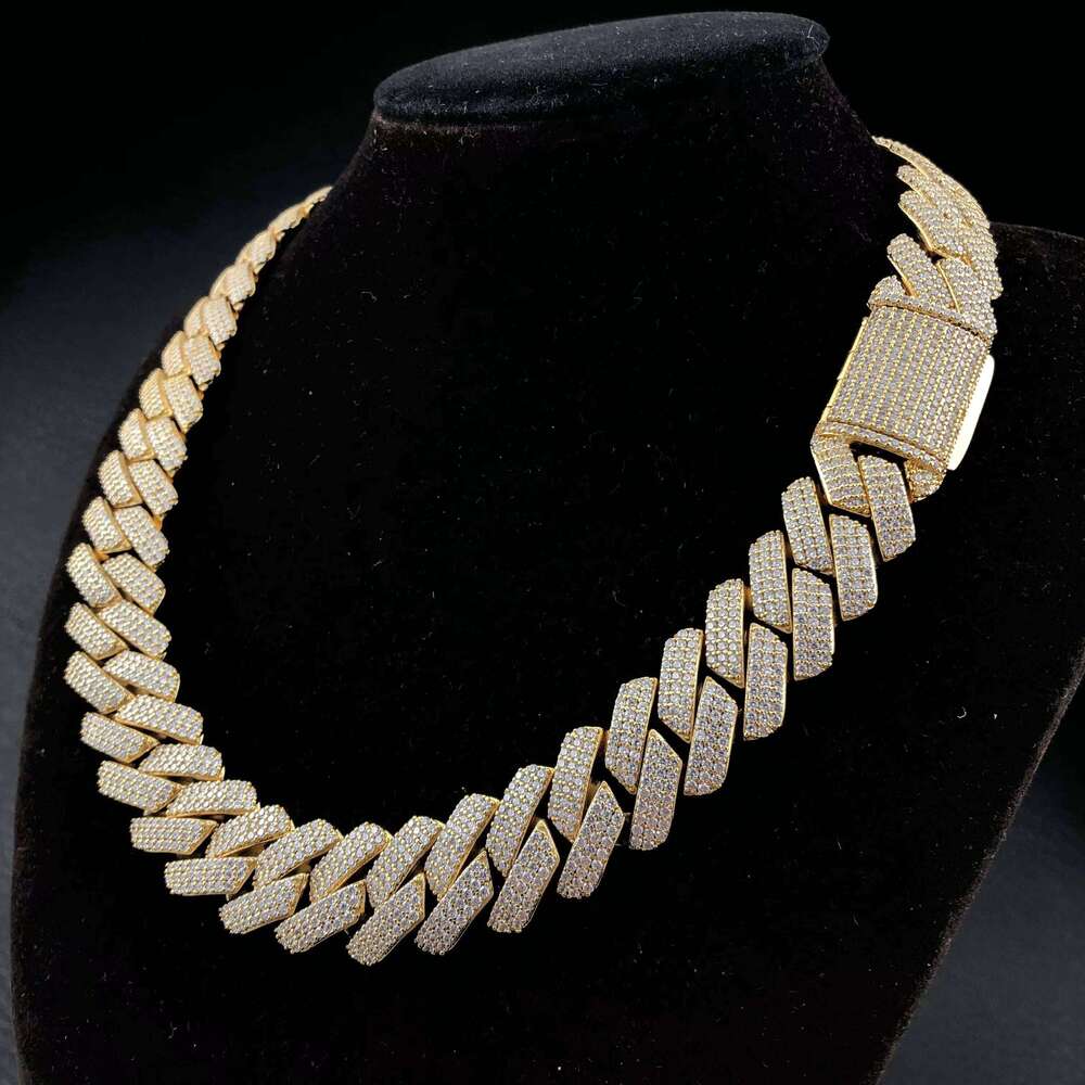 19mm Fork Ice Cuban Chain 3 Rows Rose and White Gold