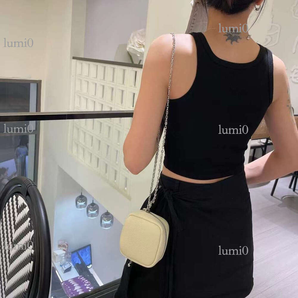 Fashion Top Layer Cowhide Lychee Pattern Makeup for Women Street Trend Genuine Leather Chain Shoulder Crossbody Tofu Bag