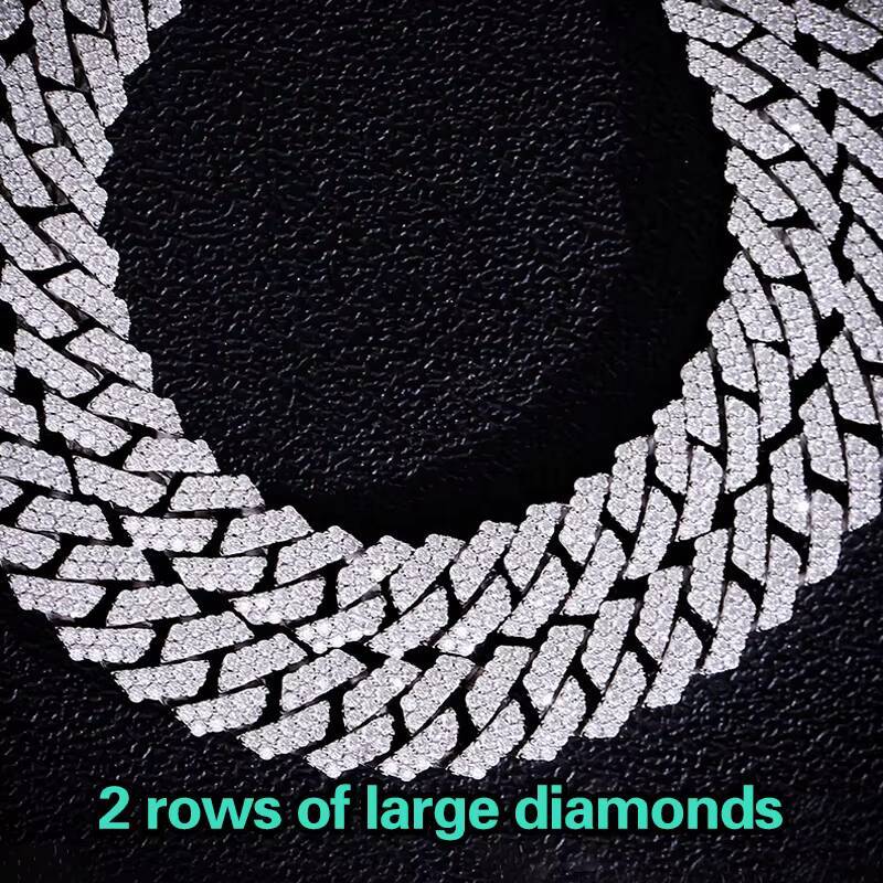 Wholesale Spot 100% RGA Certified 925 Sterling Silver Bracelet 10mm 2rows Moissanite Hip Hop Style Cuban Link Chain Necklace
