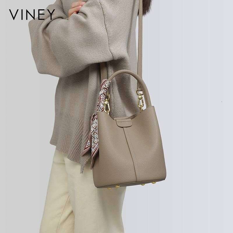 VINEY 2025 New Women's Messenger High-End Detachable Genuine Leather Handbag Bucket Bag