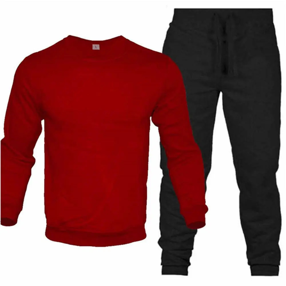 Mens Two-Piece Set O-Neck 2 Pieces Sets Tracksuit Hooded Sweatshirt Drawstring Pants Male Sport Hoodies Running Sportswear 250811