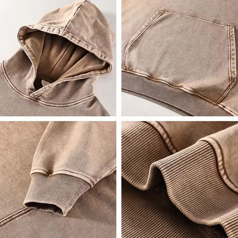 Colorful Retro Hoodie Hip Hop Vintage Washed Hooded Sweatshirts Oversized Pullover Harajuku Custom Hoodies Men Women 100% Cotton 250813