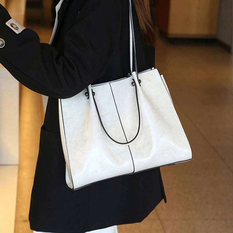 Burminsa Cowhide Genuine Leather Tote Shoulder Bags For Women Designer Large Capacity Shopper Work Ladies Handbags bag