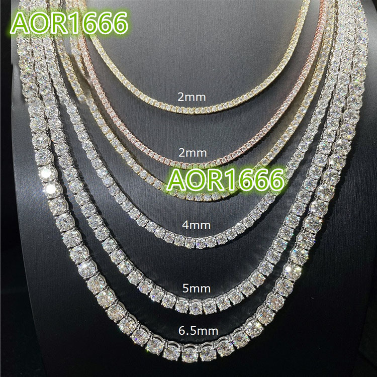 High Quality 3mm Hip Hop Moissanite Tennis Chain 925 Sterling Silver Necklace Elegant Jewelry