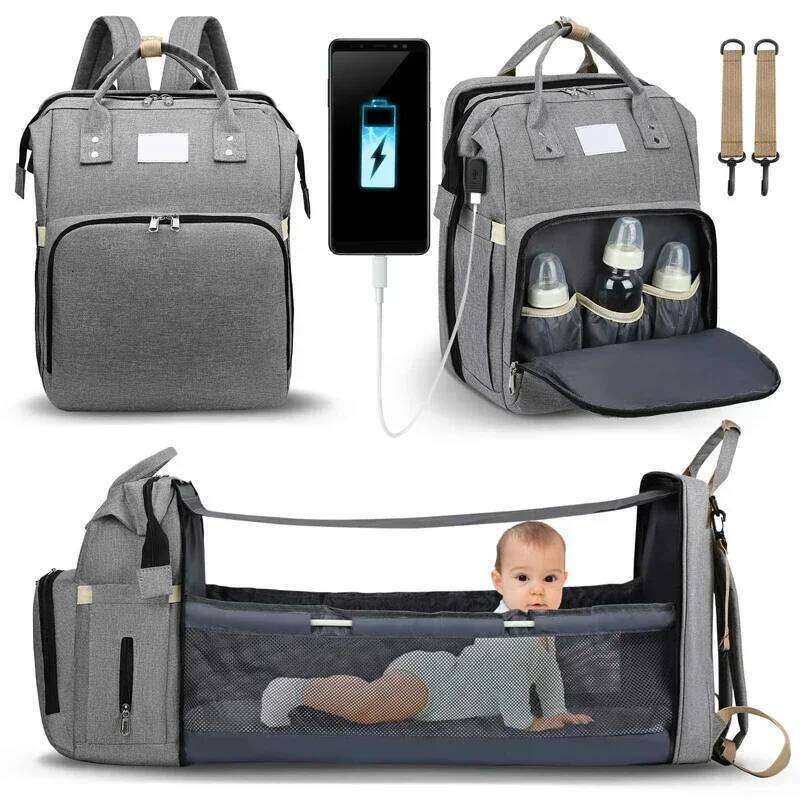 Fashion Mommy Backpack Multifunction Foldable Baby Bed Bags Large Capacity Portable Milk Bottle Diaper Double Shoulder Mom's Bag