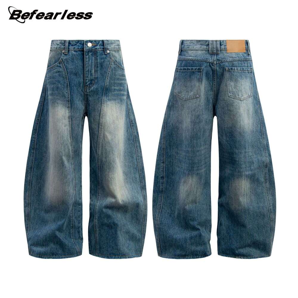 American Style Washed Vintage Silhouette Scimitar Jeans Trendy Brand High-End Feel Men's Loose Wide-Leg Pants B5