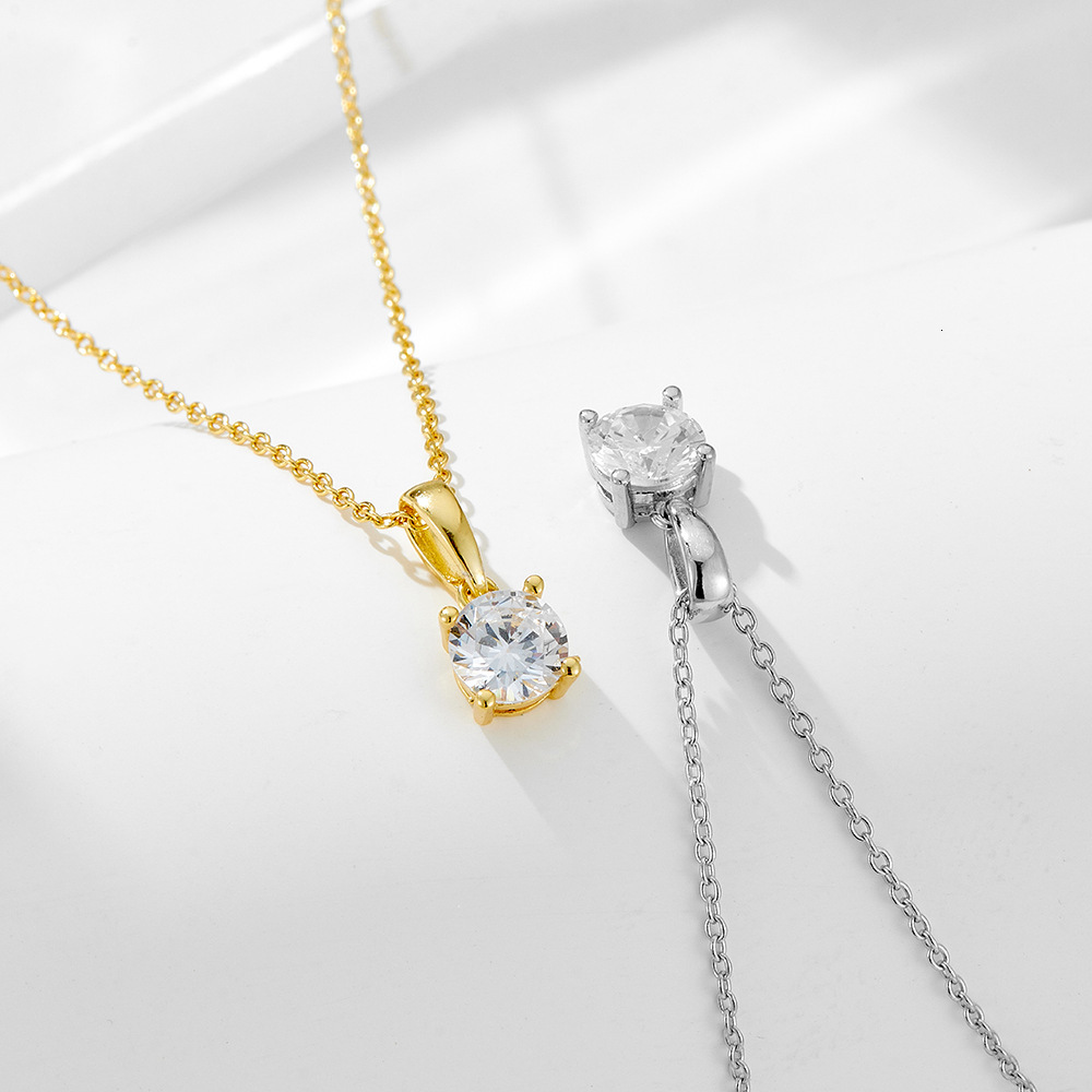 Sterling Sier Four-Prong Round Zircon High-End Light Minimalist Necklace Ins Exquisite Simple Collarbone Chain Jewelry for Women