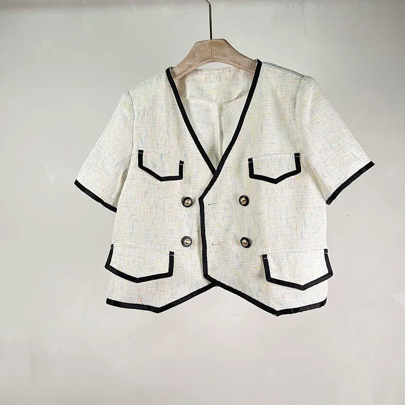 Summer Autumn French Design Textured Elegance Style Thin Coat Women Short Fashionable Chic Tweed Blazer