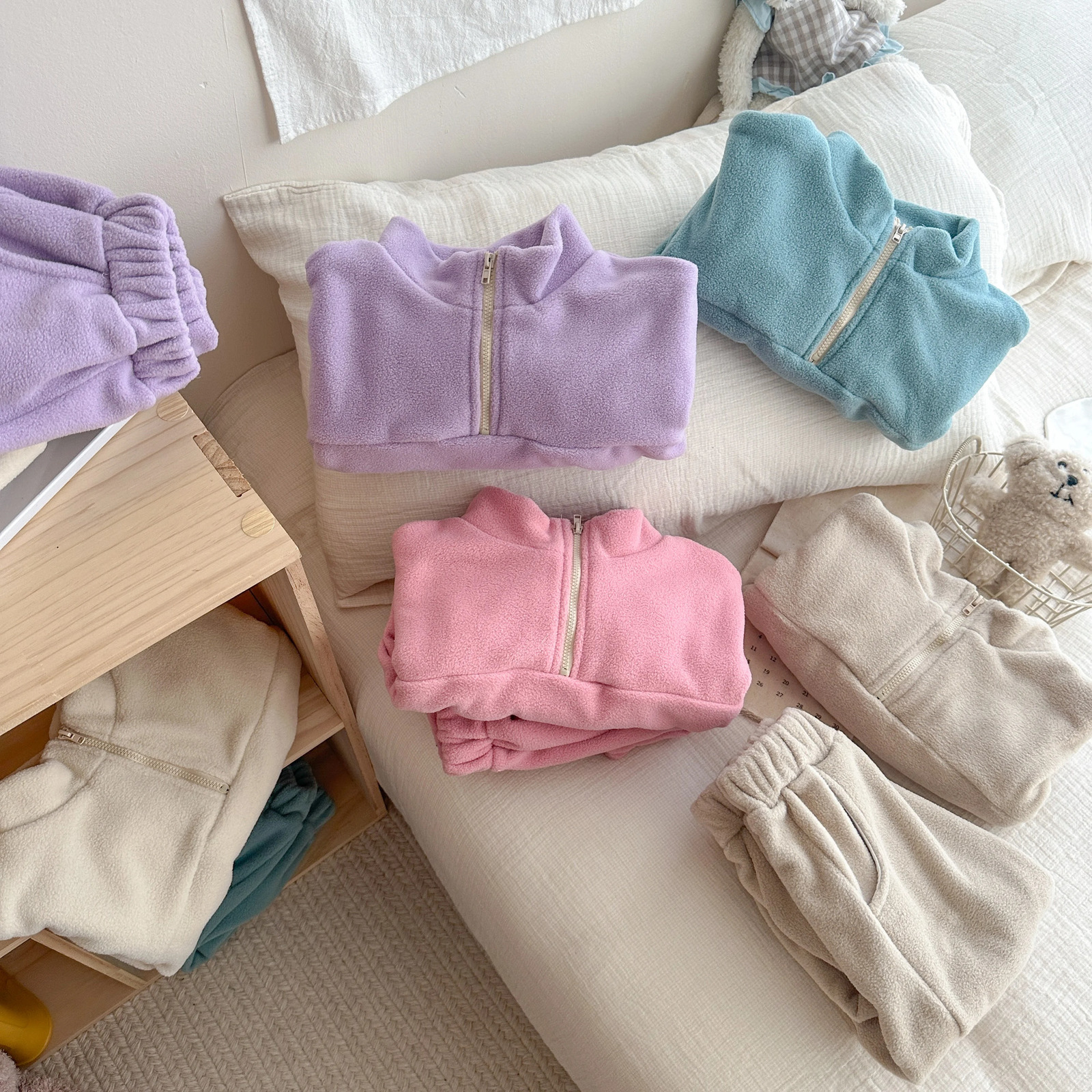 TZ2479 In-Stock Korean Style Baby Toddler Double-Faced Fleece Sports Suit Spring Autumn Outerwear Two-Piece Set for Infants 250813