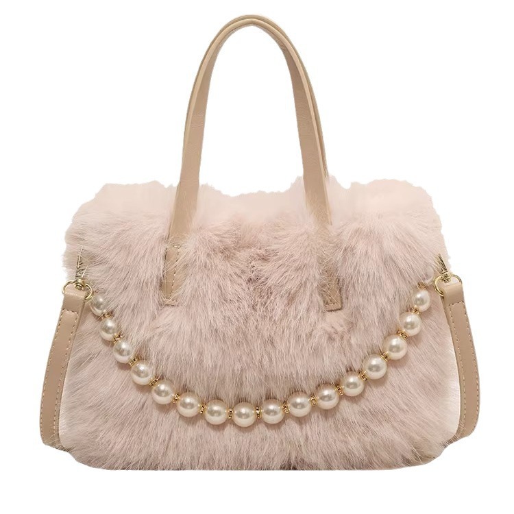 Luxury Brand Designer Bag Fluffy Handbag 2024 New Fashion Pearl Furry Small Square Bag Spring Summer Textured Women's Crossbody Bag