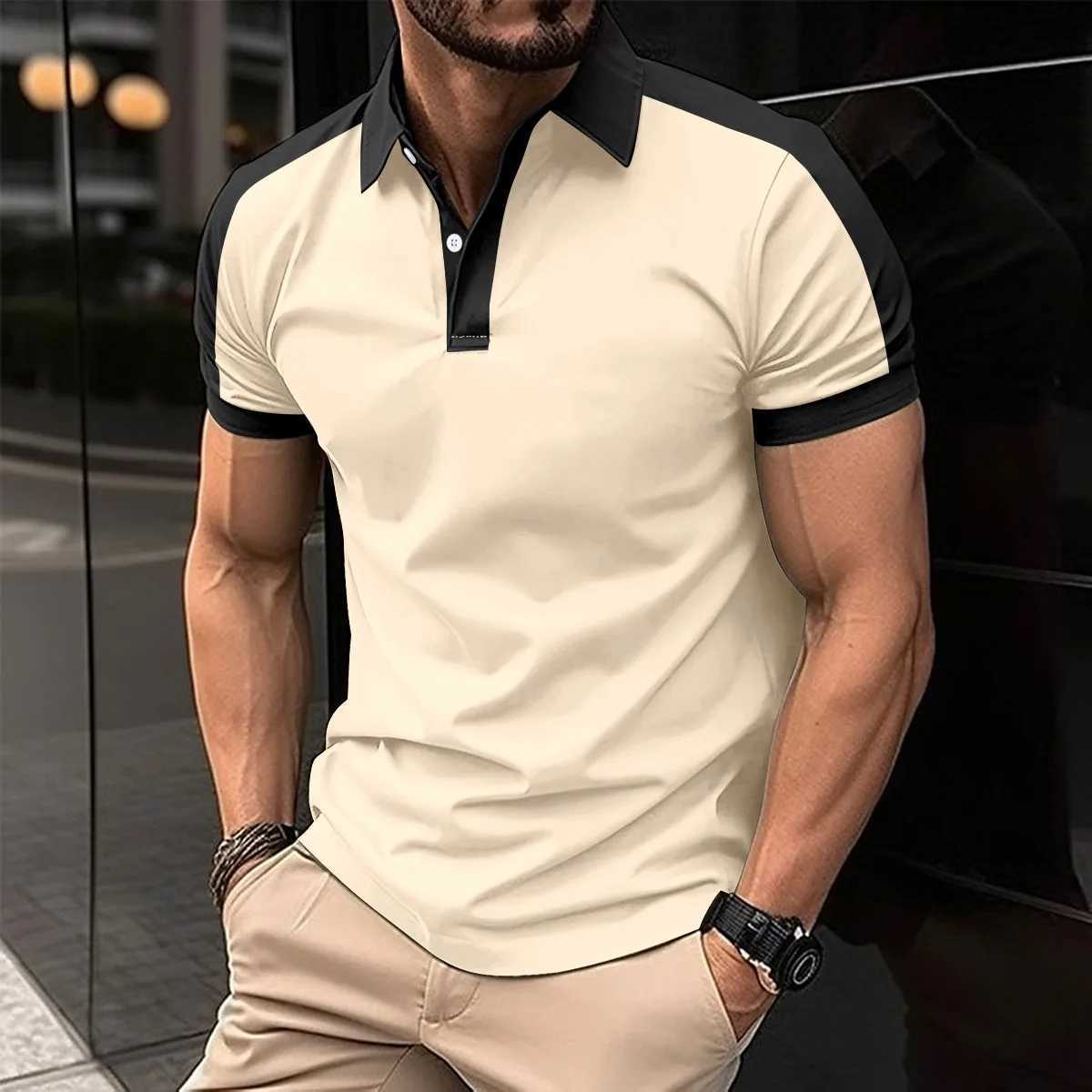 2025 Summer Mens Casual Solid Color Breathable Short-Sleeved Top with Polo Shirt Men XJ250804