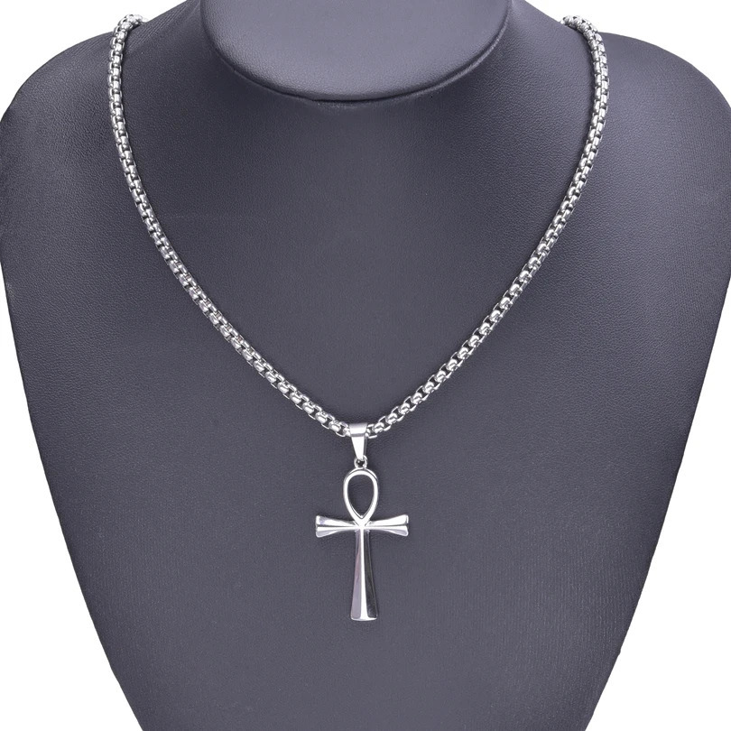 4mm Width Stainless Steel Jewelry Chain Necklaces For Women Men Accessories Ankh Cross Pendant Charm Necklace Statement Fashion 250812