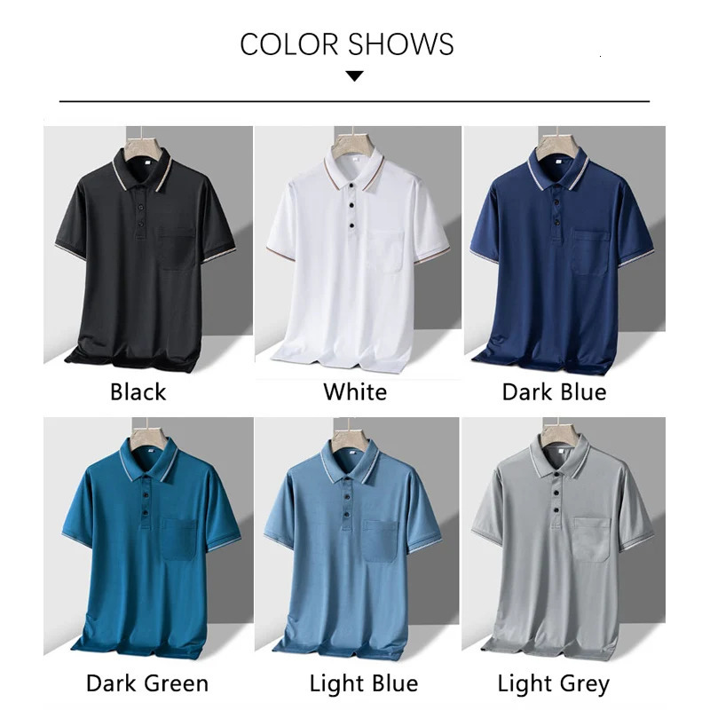 TFETTERS Polo Mens Tshirt for Dady Short Sleeve Turn Down Collar Business Anti-wrinkle Real Pocket Polo Shirt Man 250813