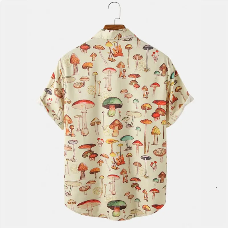 Summer Men Hawaiian Style Shirt Fashion Casual Streetwear Turndown Collar Short Sleeve Cartoon Mushroom Beach Printed 250804