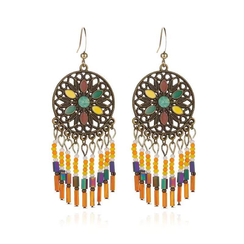 Bohemian Tribal Ethnic Long Tassel Earrings Holiday Travel Accessories Hanging Rope