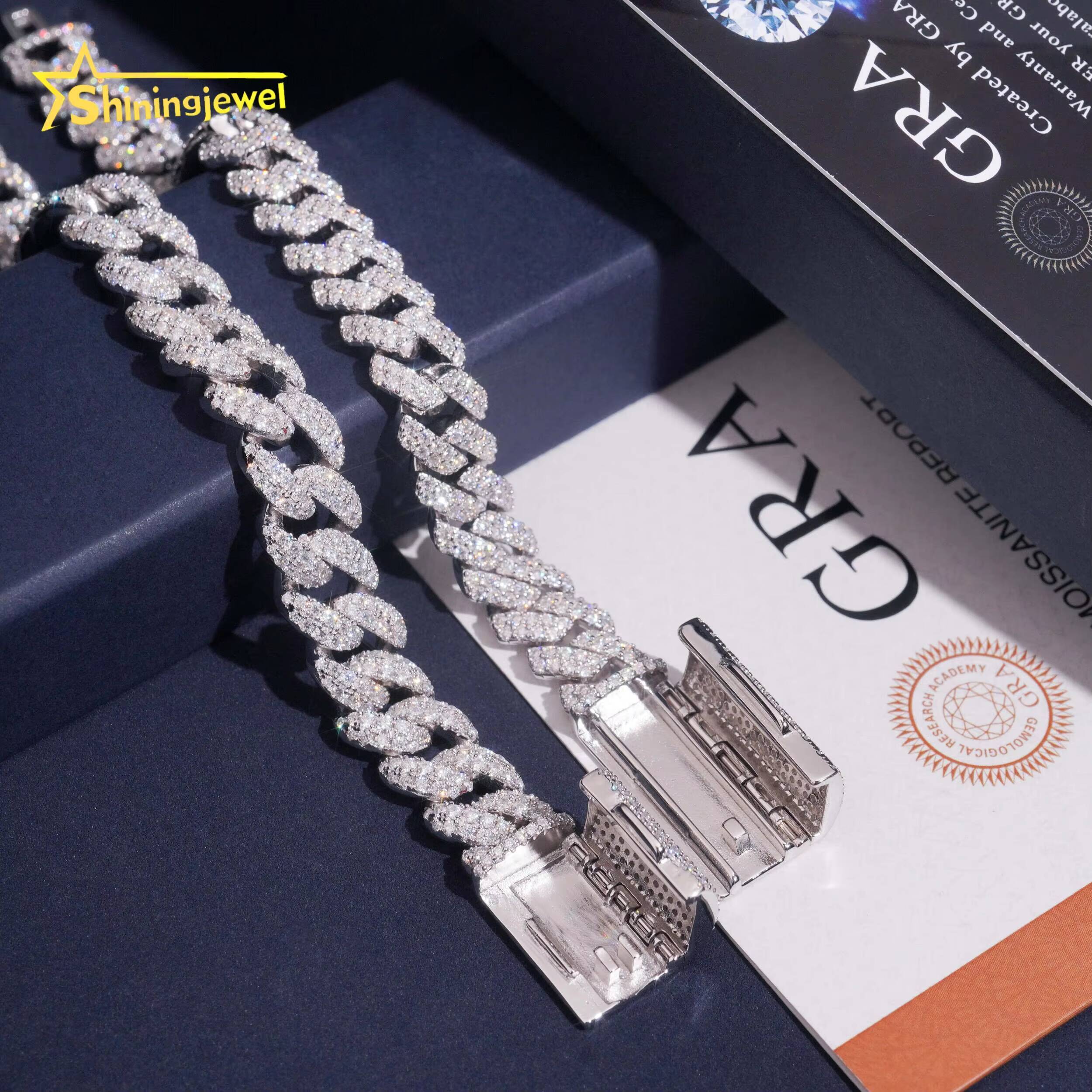 Hip Hop Jewelry Supplier Over10 Years Experience 50 Designs Ready Stock Glittering S925 Silver 12mm Moissanite Cuban Necklaces