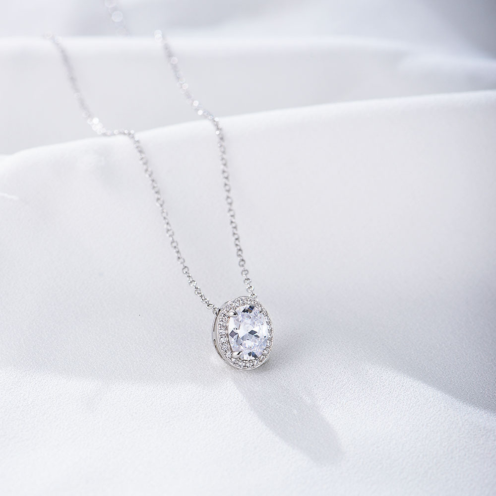 S Pure Sier Micro Inlaid Zircon Elegant Women's Necklace Versatile Full Dia Oval Geometric Collarbone Chain Jewelry Jewelry for Women