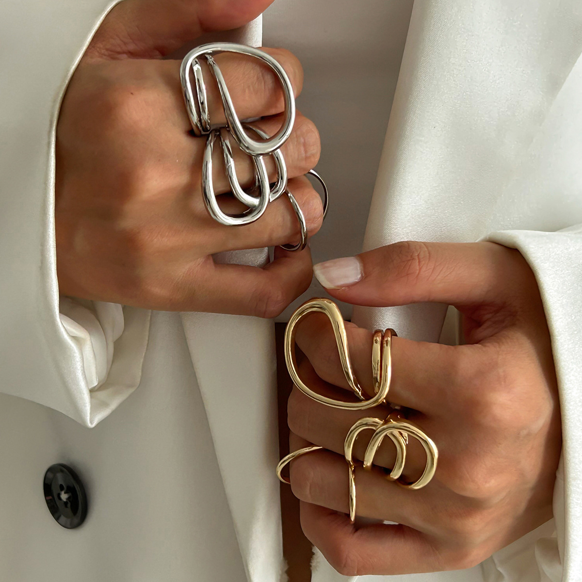 INS Metal Line Hollow Joint Design Sense Geometric Irregular Circle Ring ddmymoon