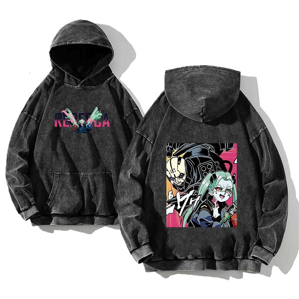 Anime Cyberpunk Edgerunners Washed Hoodies Printed Casual Men Contains Cotton Fashion Loose Pullover Unisex L250813