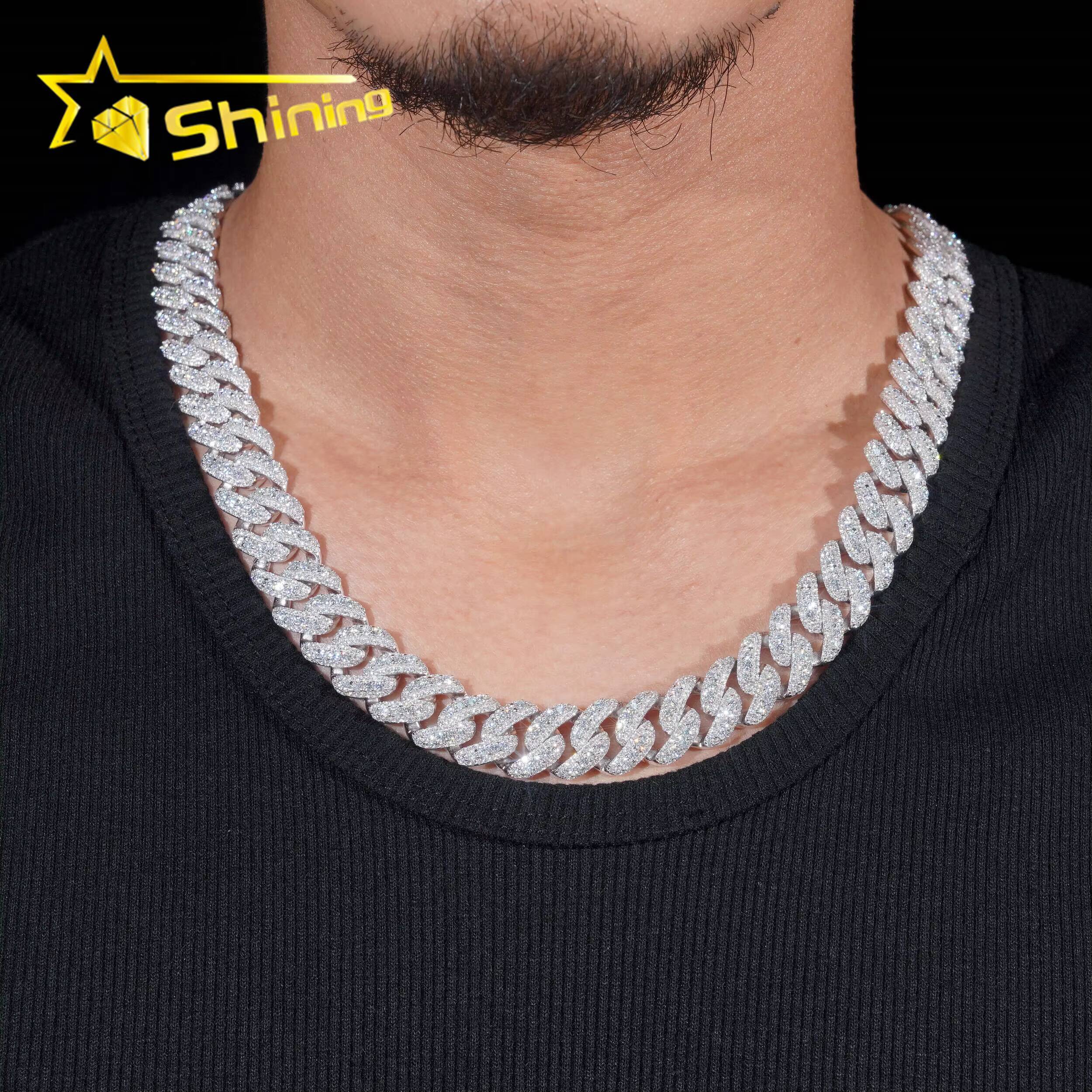Promotion Factory Price 15mm Solid 925 Sterling Silver Gold Plated GRA Certified VVS Iced Out Moissanite Cuban Link Chain