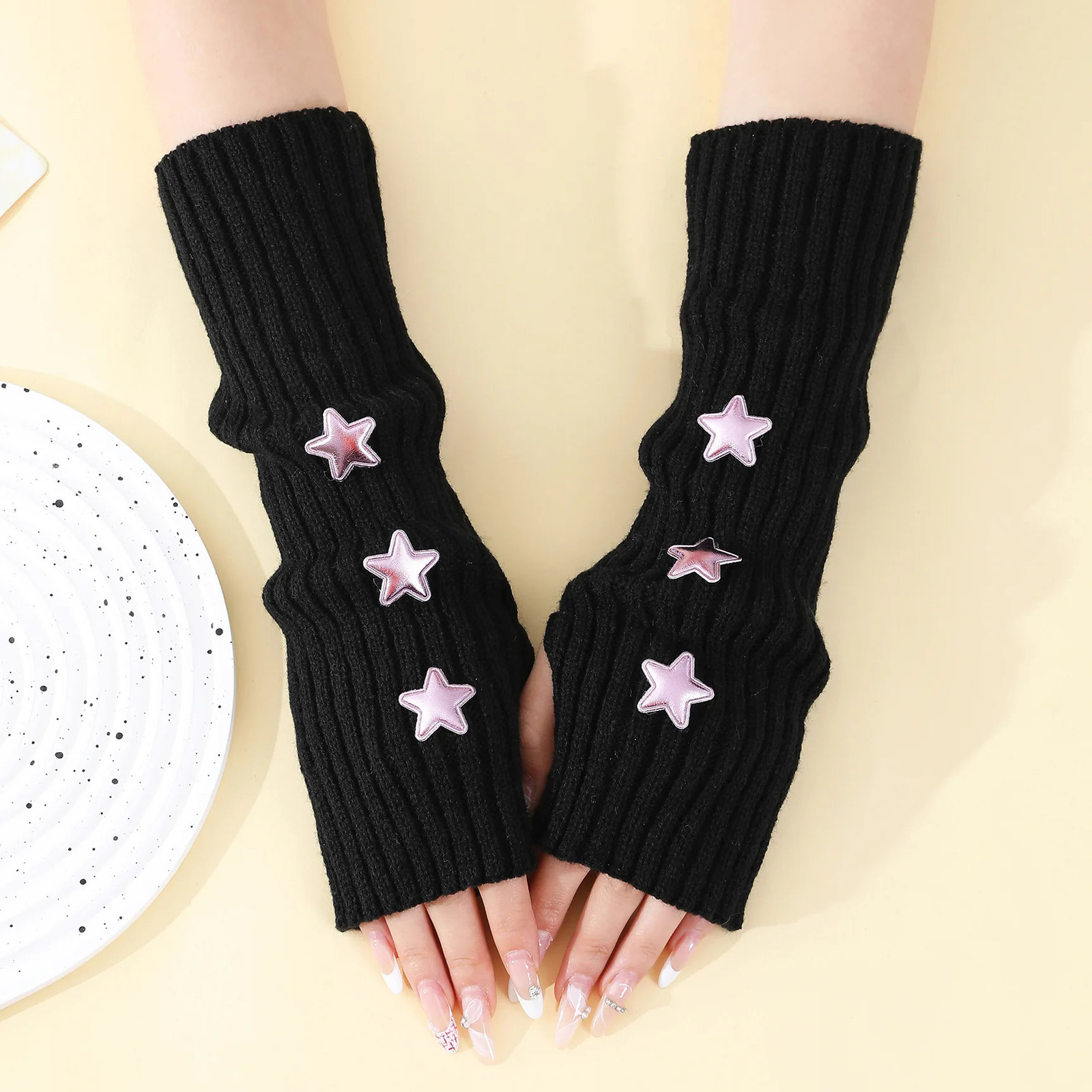 Y2k Fingerless Gloves Women Winter Warm Arm Sleeve Knitted Arm Warmer Fine Mitten Casual Soft Goth Clothes Punk Gothic Gloves 250813
