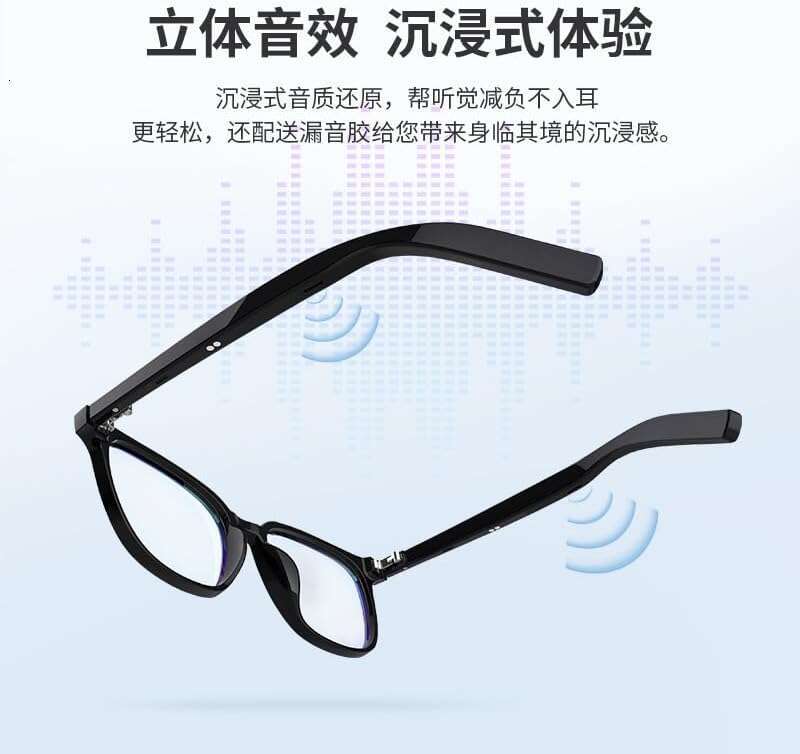 Smart Bluetooth Audio Glasses, Blue Light Blocking, Auto On/Off, Call/Music, Voice Assistant, Remote Control Phone Camera Function, Black Frame, Unise