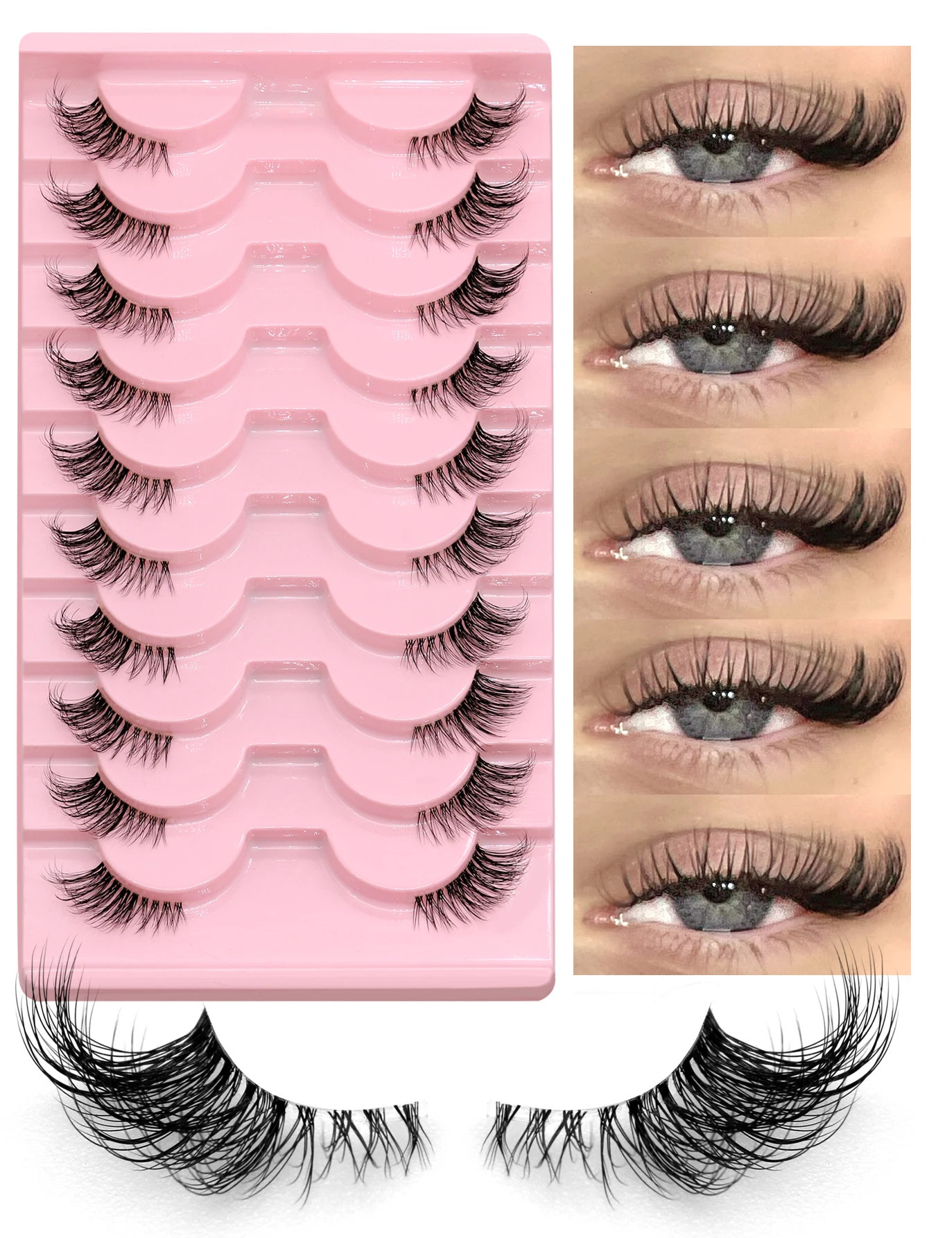 GROINNEYA Half Lashes Soft Natural Clear Band Look Faux Mink Wispy Eyelashes Makeup 250811