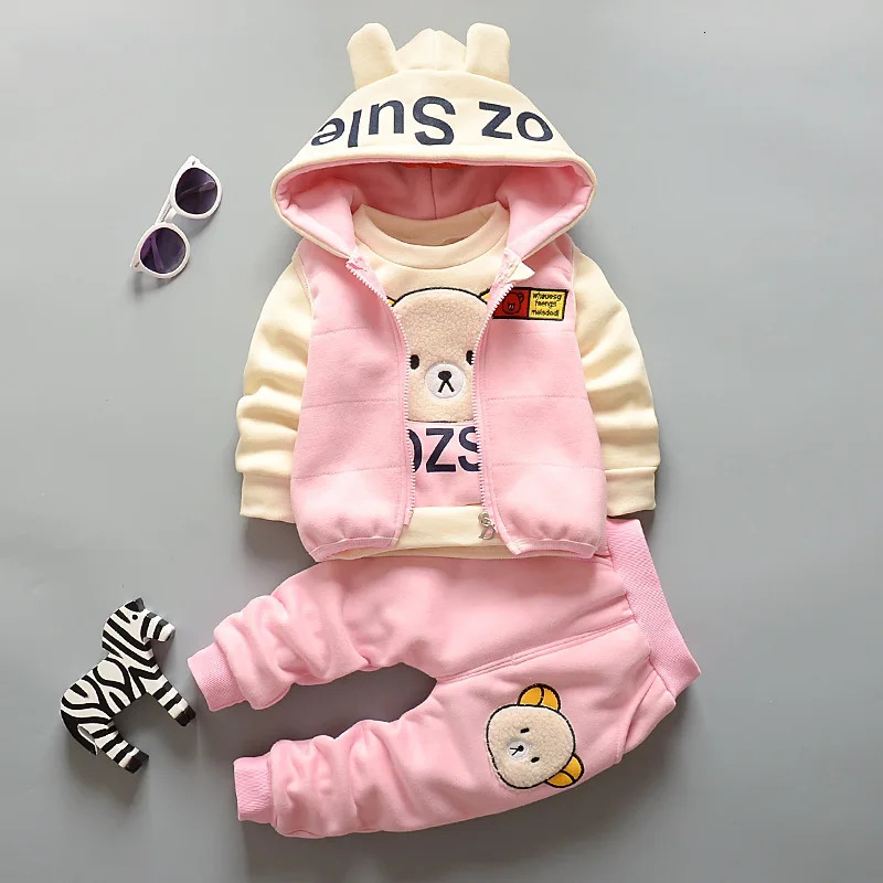 Boy Girl Winter Cartoon Set Baby Autumn Thick Warm Suit Infant Hooded JacketsPulloversPants 3Pcs Outfits Kids Fleece Clothes 250813