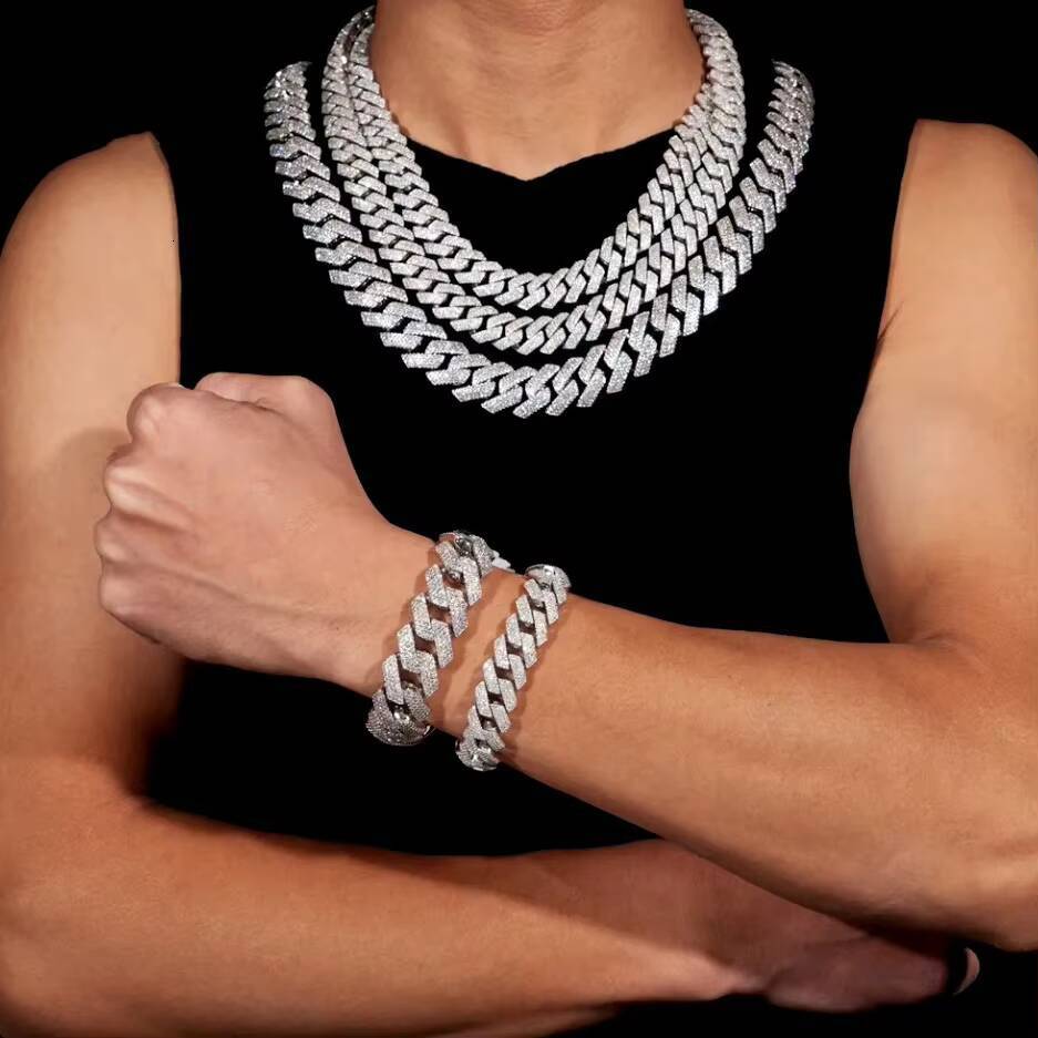 15mm Cuban Cross-Border Necklace 925 Silver Bracelet Men Womens Hot European Hip-hop Item Moissanite Stone Inspired Personality