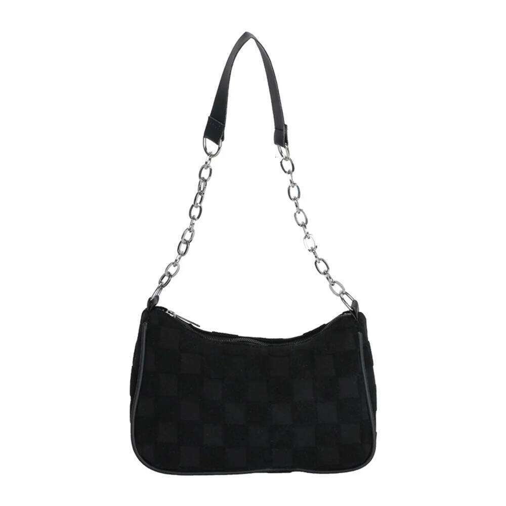 New Fashion Handbags Canvas Underarm Chain Casual Small Square Bag Simple Grid Women Shoulder Bags Female Clutch