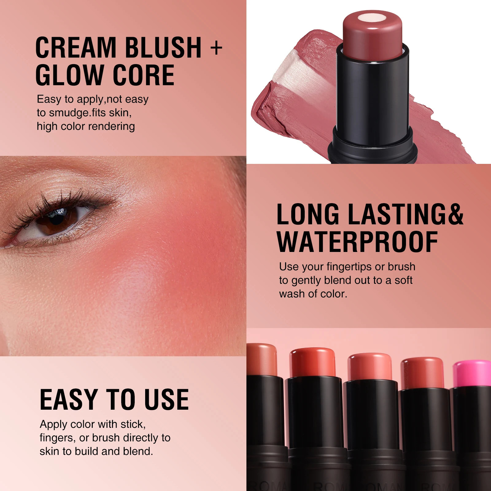 2in1 Solid Blush Stick Matte Luminous Core Multifunctional Blush Orange Face Long Lasting Natural 250813